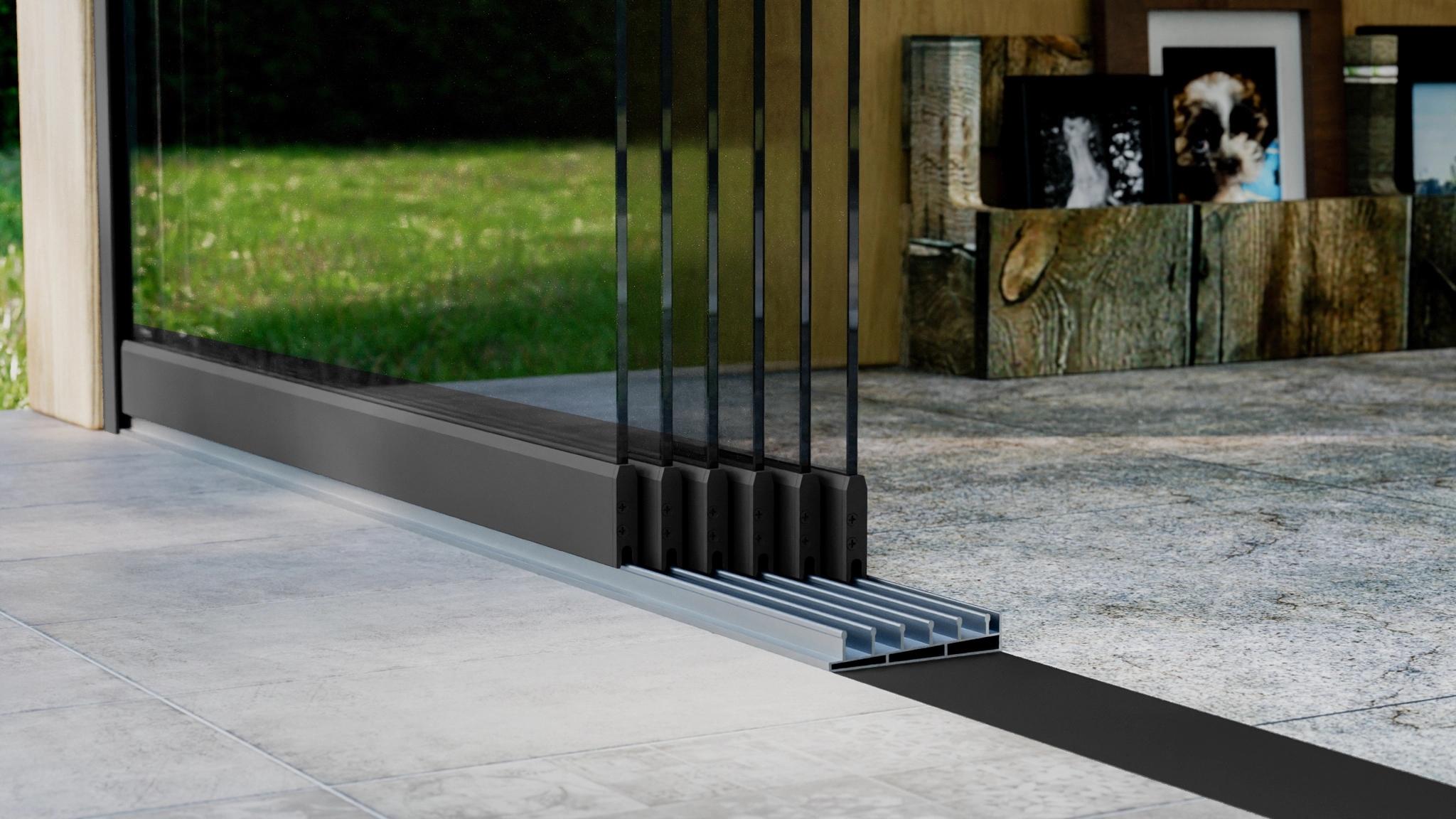 Glazen schuifwand 2-rail 1,84m Zwart RAL 9005 met helder glas 8mm
