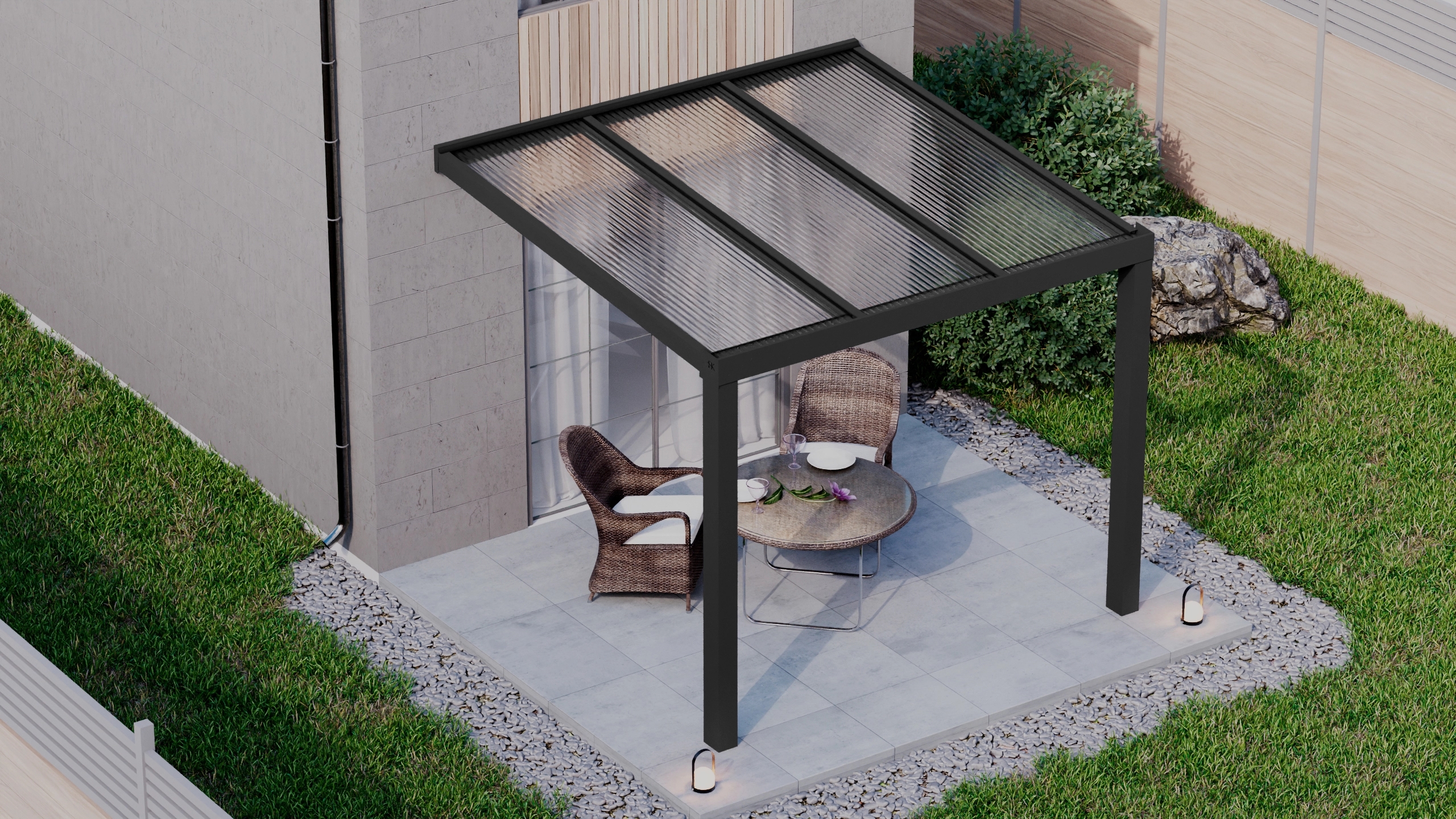 Terrasoverkapping 3,06m x 3m Zwart RAL 9005 met polycarbonaat 16mm